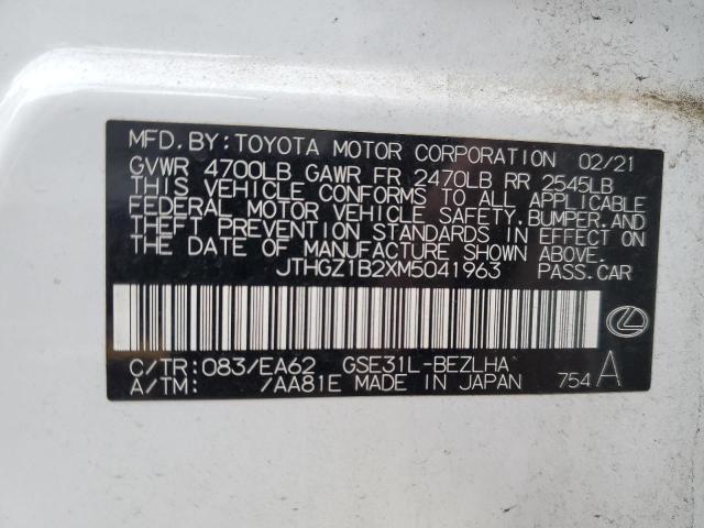 VIN JTHGZ1B2XM5041963 2021 LEXUS IS 350 F S no.12