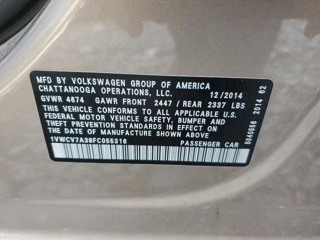 2015 VOLKSWAGEN PASSAT SEL - 1VWCV7A38FC055316