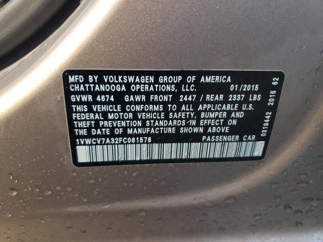 2015 VOLKSWAGEN PASSAT SEL - 1VWCV7A32FC061578