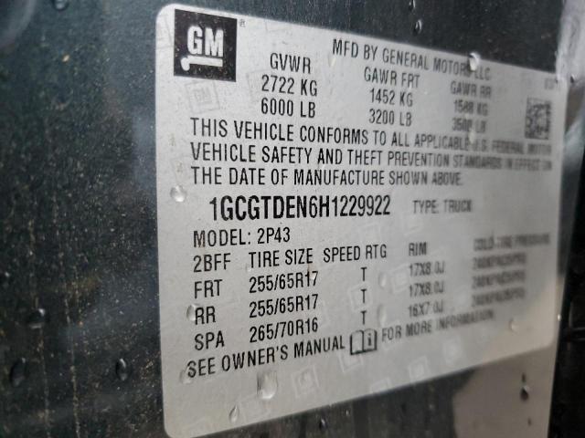 2017 CHEVROLET COLORADO Z - 1GCGTDEN6H1229922