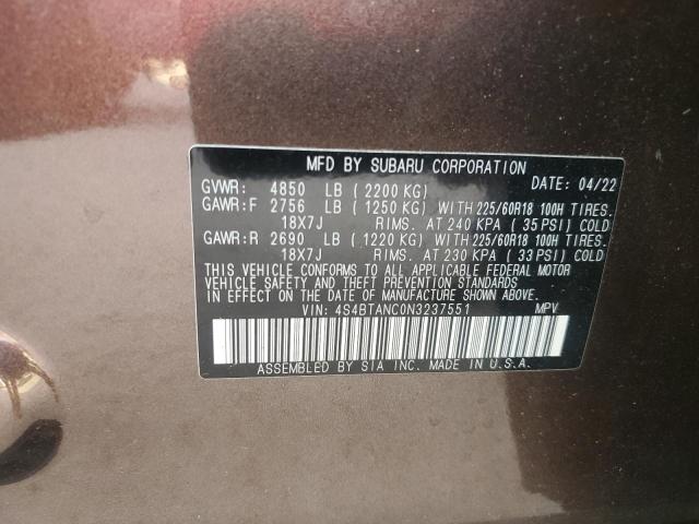 2022 SUBARU OUTBACK LI 4S4BTANC0N3237551