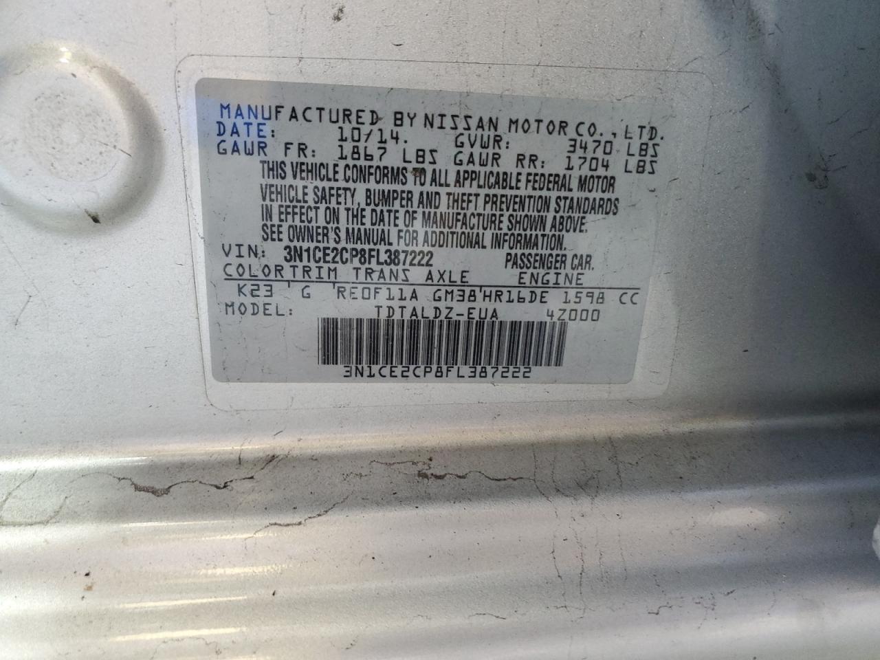 Lot #3029402729 2015 NISSAN VERSA NOTE