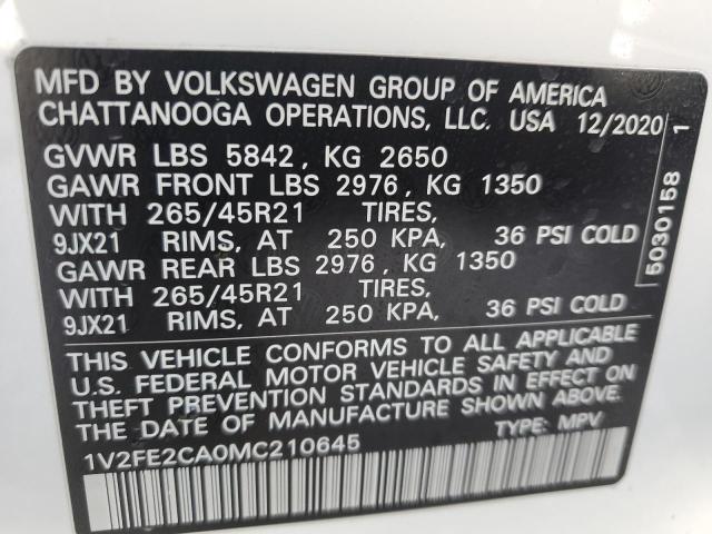 VIN 1V2FE2CA0MC210645 2021 VOLKSWAGEN ATLAS no.9