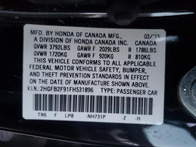 2015 HONDA CIVIC EXL - 2HGFB2F91FH531896