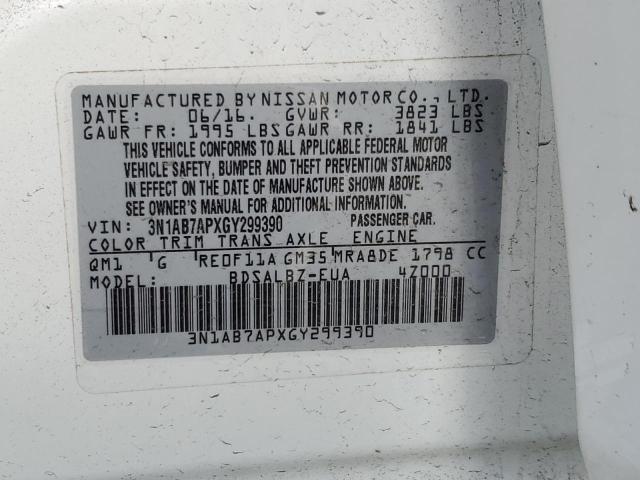 2016 NISSAN SENTRA S - 3N1AB7APXGY299390