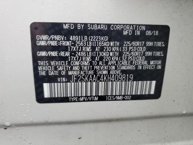 2019 SUBARU FORESTER JF2SKAAC4KH409819