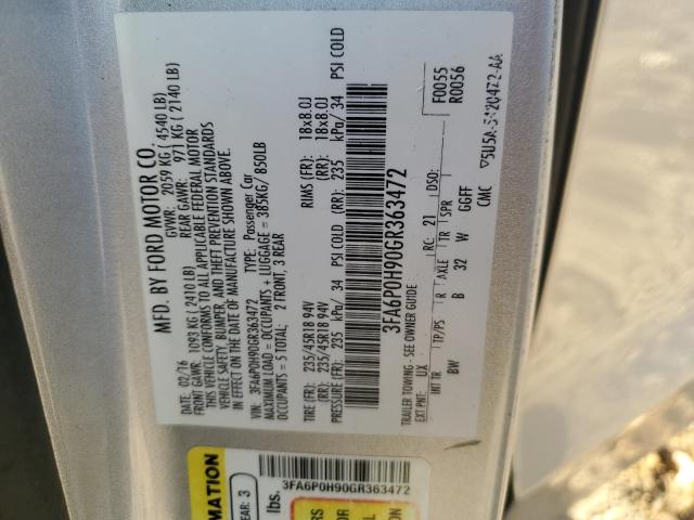 2016 FORD FUSION SE - 3FA6P0H90GR363472