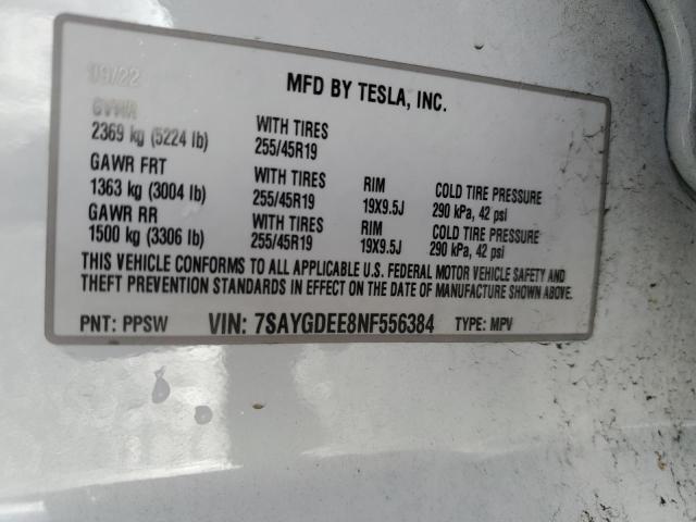 2022 TESLA MODEL Y - 7SAYGDEE8NF556384