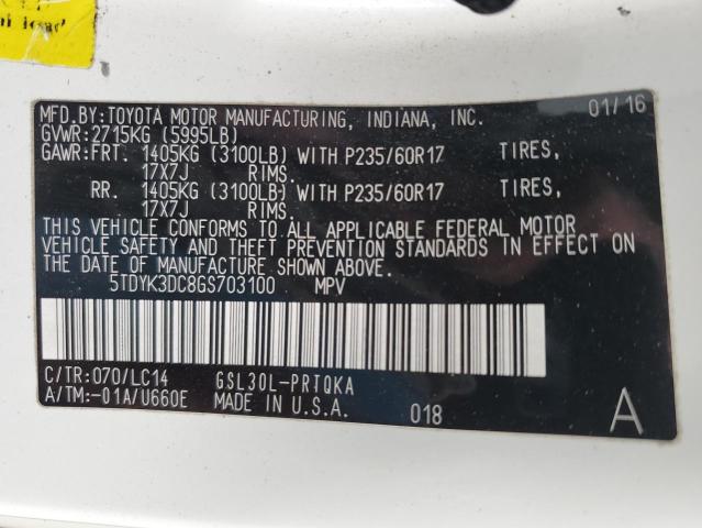 2016 TOYOTA SIENNA XLE - 5TDYK3DC8GS703100