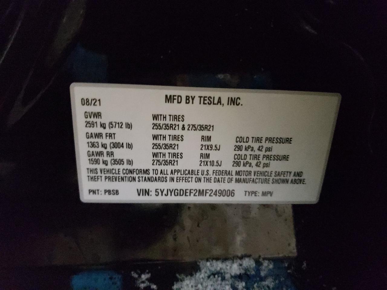 Lot #3029654075 2021 TESLA MODEL Y