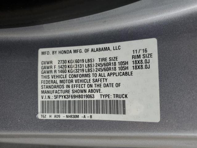 2017 HONDA RIDGELINE - 5FPYK3F69HB019063