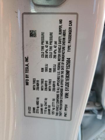 2022 TESLA 3 5YJ3E1EB3NF152684