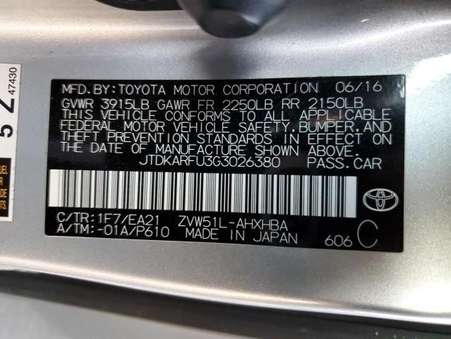 VIN JTDKARFU3G3026380 2016 TOYOTA PRIUS no.12