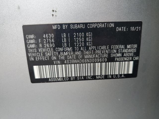 2022 SUBARU LEGACY 4S3BWAD66N3009609