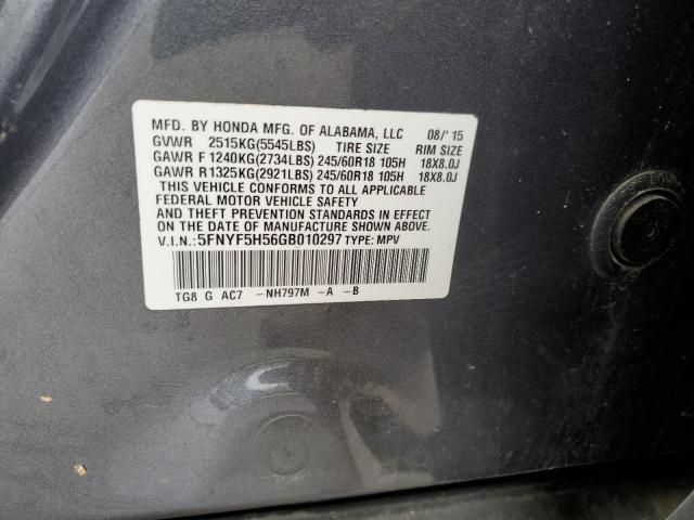 2016 HONDA PILOT EXL - 5FNYF5H56GB010297