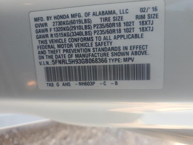 2016 HONDA ODYSSEY TO - 5FNRL5H93GB068366
