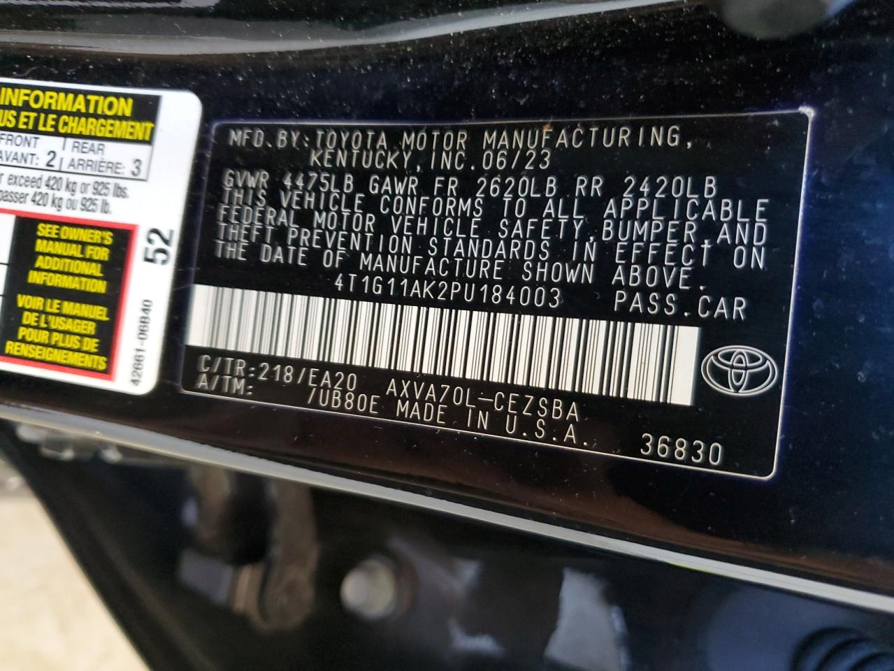 Lot #3030690100 2023 TOYOTA CAMRY SE N