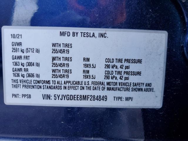 2021 TESLA MODEL Y - 5YJYGDEE8MF284849