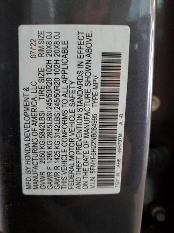 2022 HONDA PILOT SE 5FNYF6H22NB064995