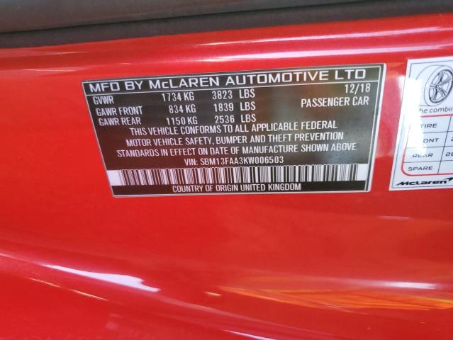 VIN SBM13FAA3KW006503 2019 MCLAREN AUTOMOTIVE ALL MODELS no.12