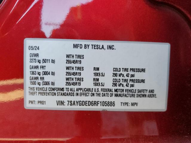 VIN 7SAYGDED6RF105886 2024 TESLA MODEL Y no.13