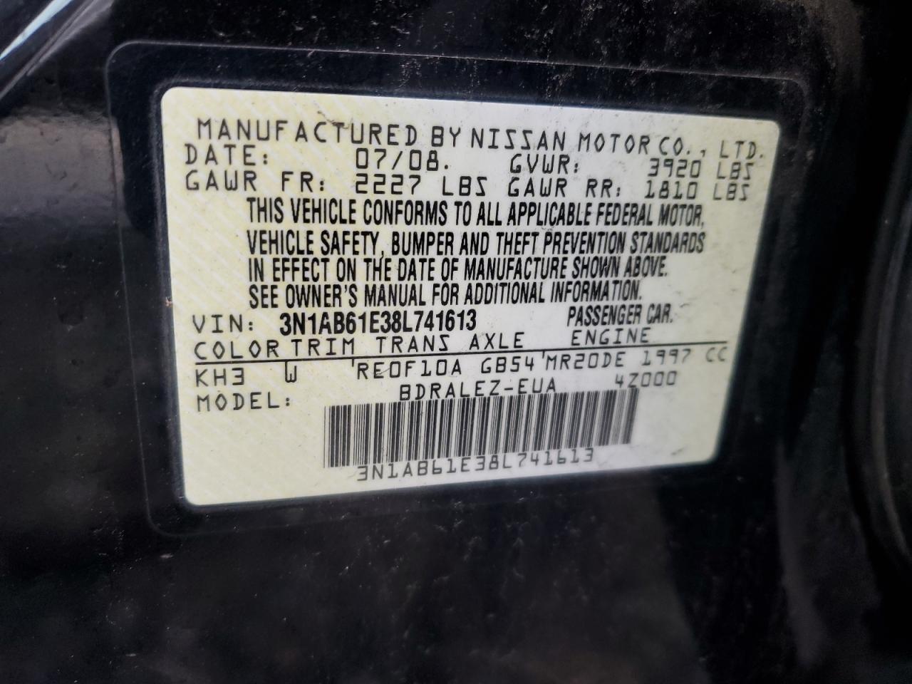 Lot #3027013820 2008 NISSAN SENTRA 2.0