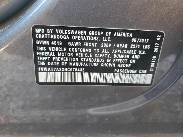 2017 VOLKSWAGEN PASSAT S - 1VWAT7A3XHC078435