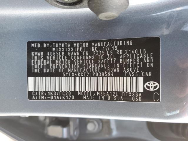 VIN 5YFS4RCE2LP039594 2020 TOYOTA COROLLA no.12