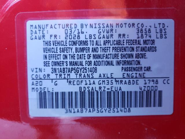 VIN 3N1AB7AP5GY251408 2016 NISSAN SENTRA no.12