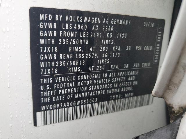 VIN WVGBV7AX0GW585003 2016 VOLKSWAGEN TIGUAN no.14