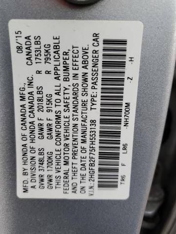 2015 HONDA CIVIC SE 2HGFB2F75FH553138