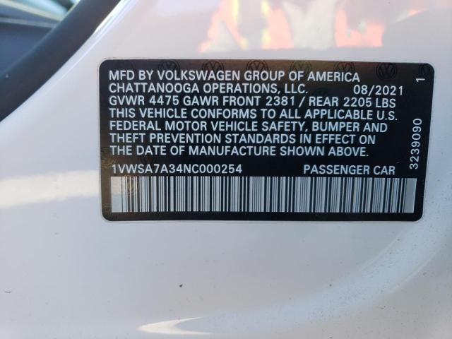 2022 VOLKSWAGEN PASSAT SE - 1VWSA7A34NC000254