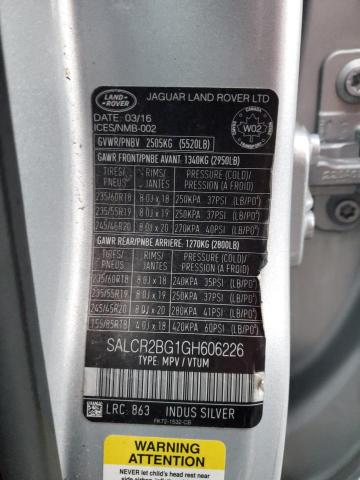 2016 LAND ROVER DISCOVERY SALCR2BG1GH606226