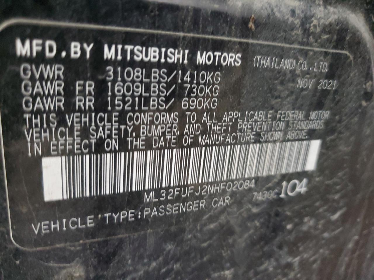 Lot #3050302963 2022 MITSUBISHI MIRAGE G4