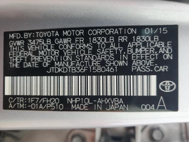 VIN JTDKDTB36F1580461 2015 TOYOTA PRIUS no.12