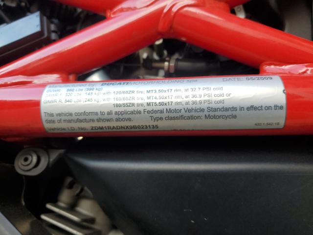 2009 DUCATI MONSTER 69 ZDM1RADNX9B023135