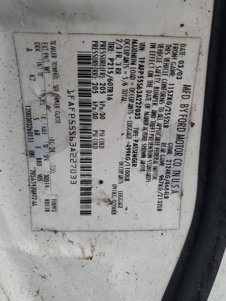 Lot #3027010790 2003 FORD TAURUS SES