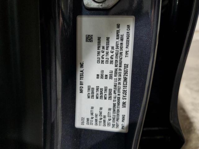 2022 TESLA MODEL 3 - 5YJ3E1EC3NF260702
