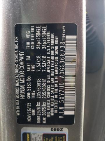 2016 HYUNDAI SANTA FE S - 5XYZUDLA0GG368738