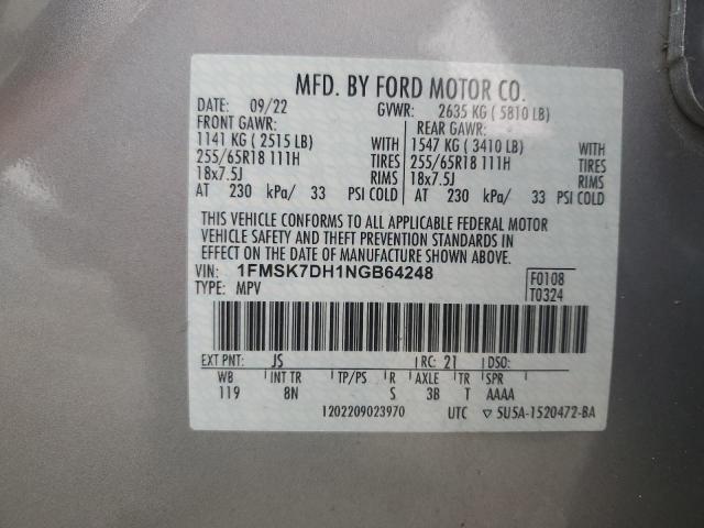 2022 FORD EXPLORER X - 1FMSK7DH1NGB64248