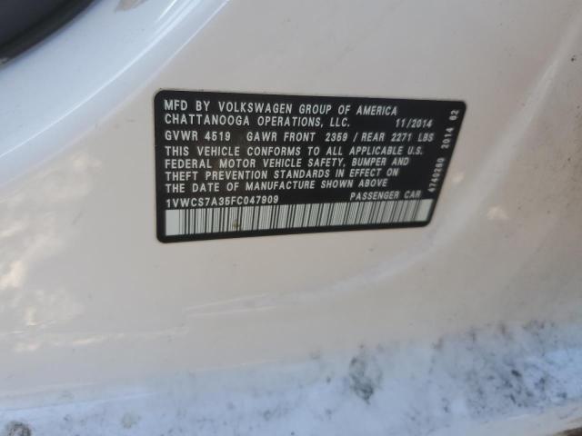 2015 VOLKSWAGEN PASSAT SEL 1VWCS7A35FC047909
