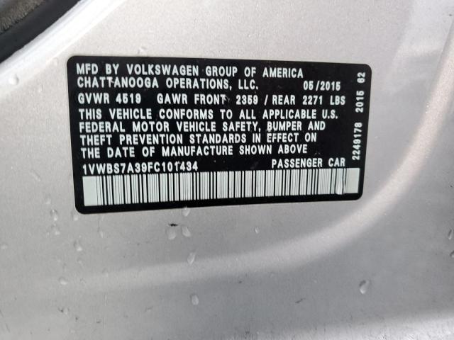 VIN 1VWBS7A39FC101434 2015 VOLKSWAGEN PASSAT no.12