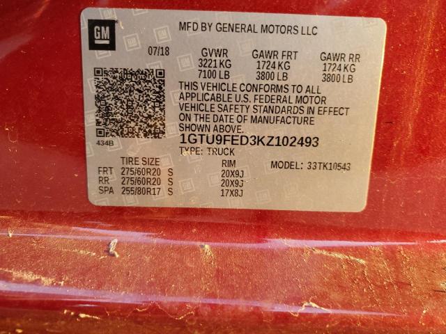2019 GMC SIERRA K15 - 1GTU9FED3KZ102493