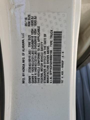 2017 HONDA RIDGELINE - 5FPYK3F62HB002198