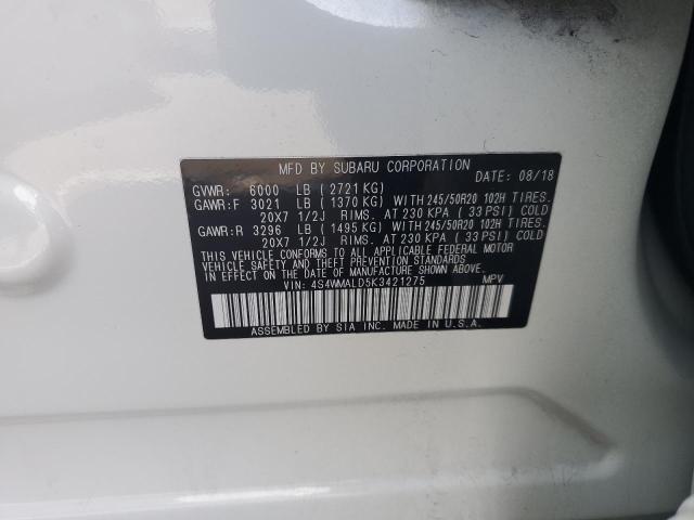 VIN 4S4WMALD5K3421275 2019 SUBARU ASCENT no.13