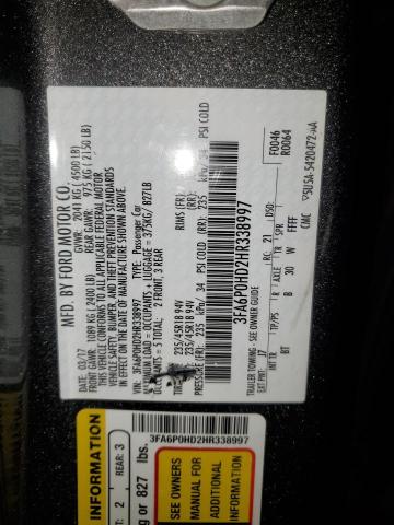 2017 FORD FUSION SE - 3FA6P0HD2HR338997