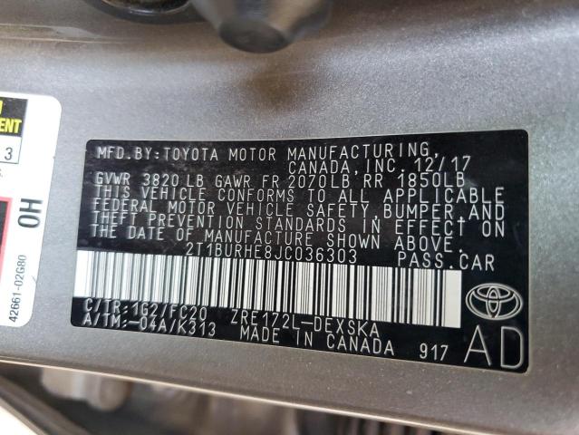 2018 TOYOTA COROLLA L - 2T1BURHE8JC036303