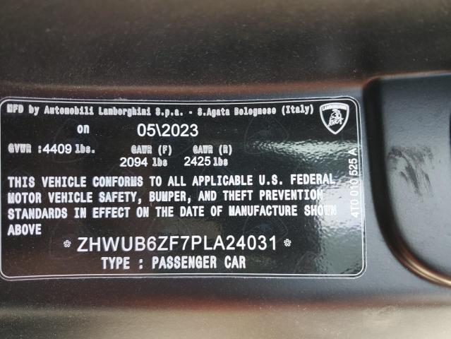 2023 LAMBORGHINI HURACAN TE ZHWUB6ZF7PLA24031