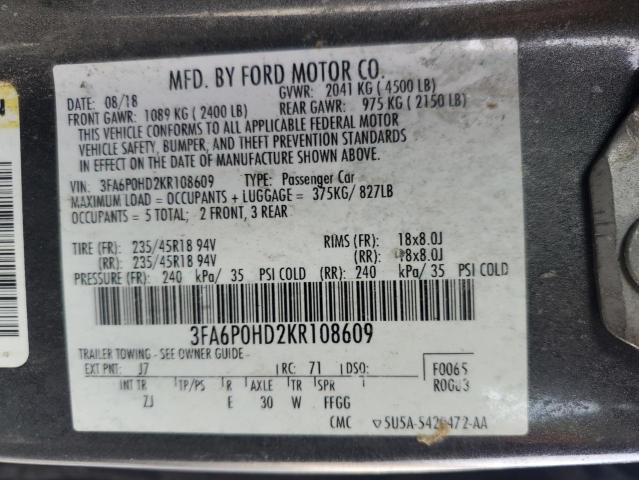 VIN 3FA6P0HD2KR108609 2019 FORD FUSION no.12