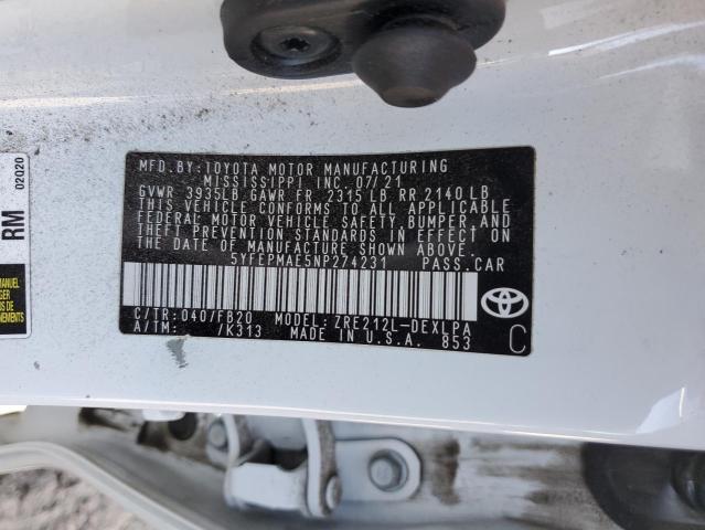 VIN 5YFEPMAE5NP274231 2022 TOYOTA COROLLA no.12